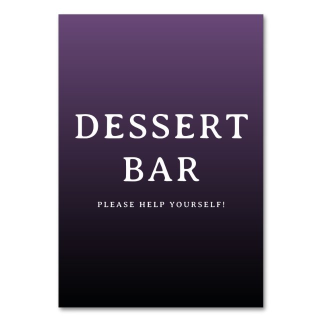 Inviting Purple Minimalist Dessert Bar Sign Table Number (Front)