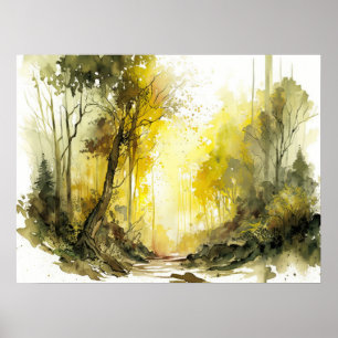 Inviting Sun-dappled Forest Watercolor Poster