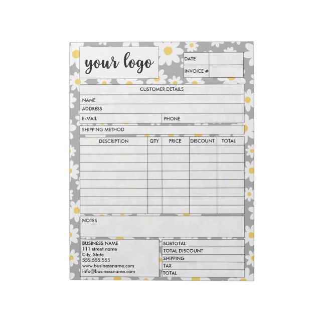 Invoice Business Sales Form Receipt, Add Logo Notepad (Rotated)