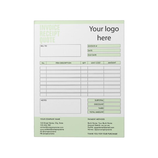 Invoice Form Business Quotation Add Logo Notepad (Rotated)