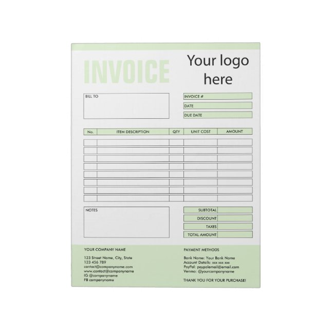Invoice Form Business Quotation Add Logo Notepad (Rotated)