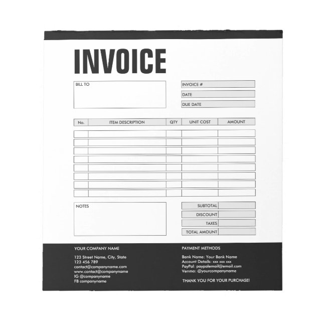 Invoice Form Business Quotation Add Logo Notepad (Front)