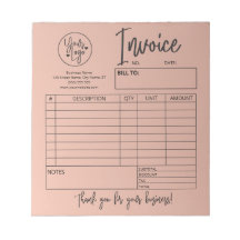 Invoice Sales Receipt Business Logo Blush Pink Notepad