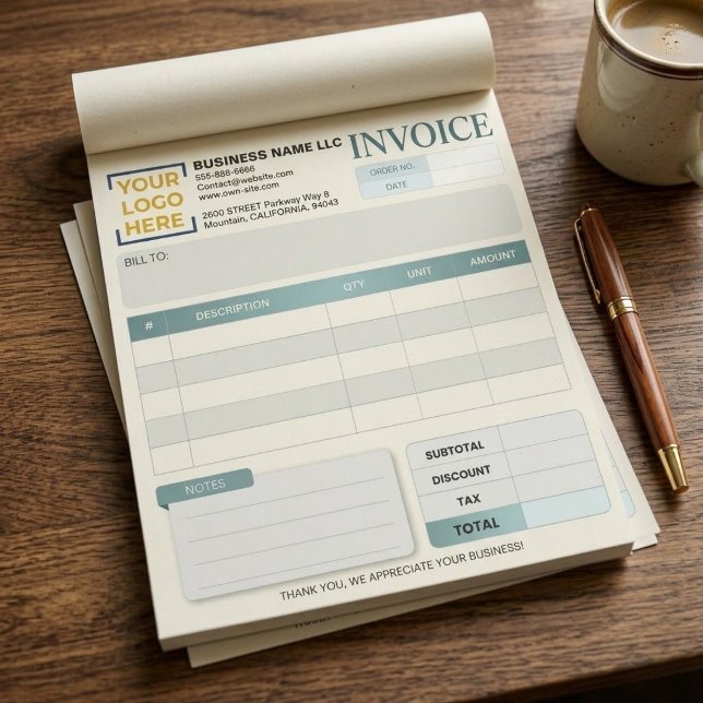 Invoice Sales Receipt Order Form Template | Logo Notepad (editable small business invoice template, professional custom logo receipt pad, elegant printable )