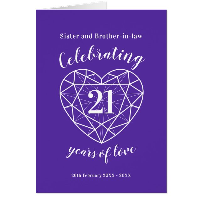 Iolite wedding anniversary 21 years of love card (Front)