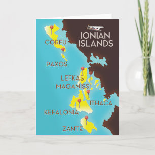Ionian Islands map poster. Holiday Card