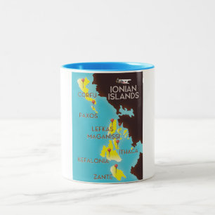 Ionian Islands map poster. Two-Tone Coffee Mug