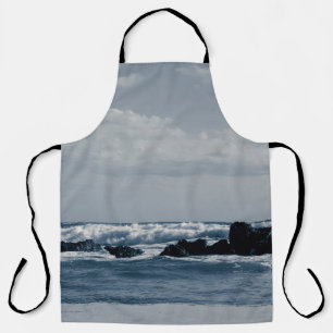 Ionian sea agitated with foamy waves that collide apron