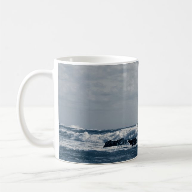 Ionian sea agitated with foamy waves that collide  coffee mug (Left)