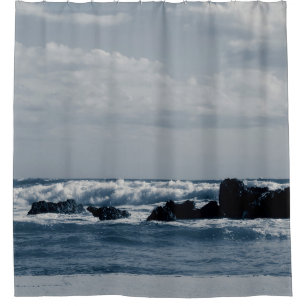 Ionian sea agitated with foamy waves that collide shower curtain