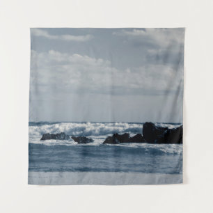 Ionian sea agitated with foamy waves that collide  tapestry