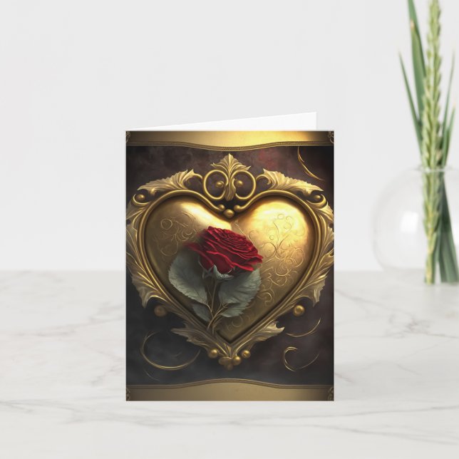 Ionic Gold Heart Rose Romantic Valentine's Day Card (Front)