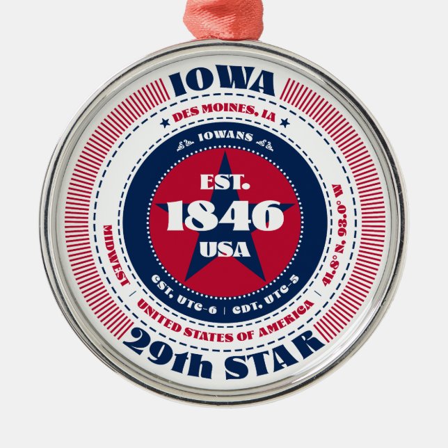 Iowa 29th State Christmas Ornament (Front)