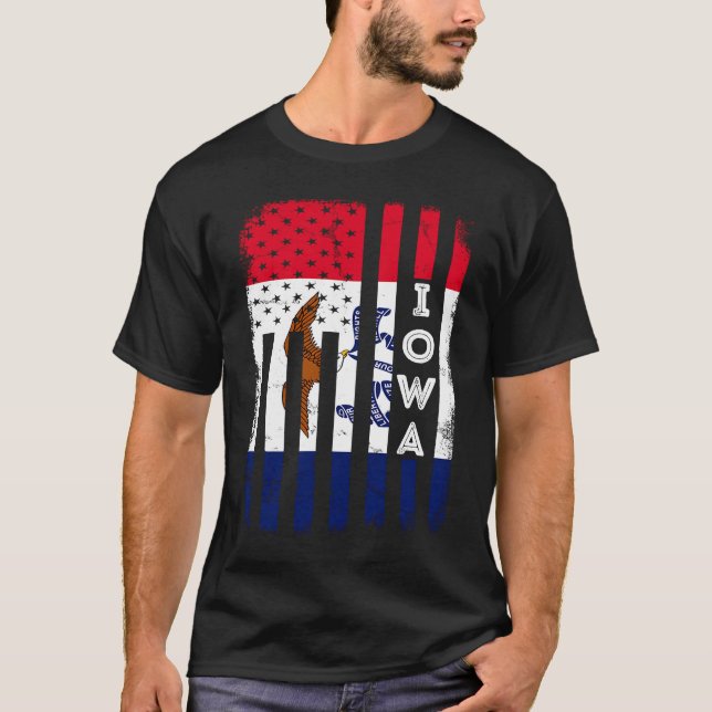 Iowa American Flag Home State of Iowa Flag T-Shirt (Front)
