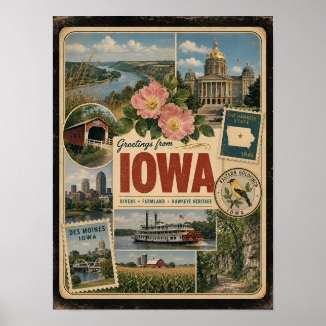 Iowa Authentic Vintage Style Poster (Front)