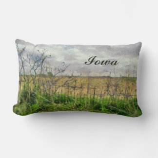 Iowa Beautiful Rural Landscape With Old Fence Lumbar Cushion