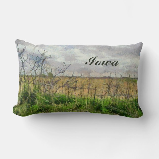 Iowa Beautiful Rural Landscape With Old Fence Lumbar Cushion (Front)
