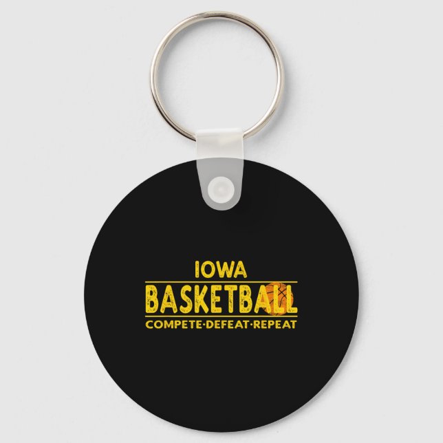 Iowa Bysketbyll - Compete Defeat Repeat  Key Ring (Front)