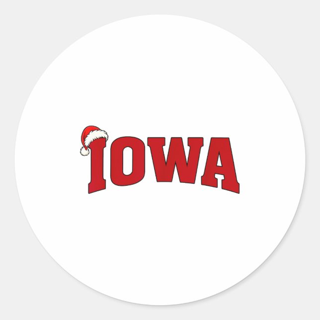 Iowa Christmas Santa Hat Retro Throwback Souvenir  Classic Round Sticker (Front)
