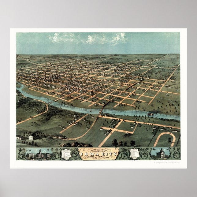 Iowa City, IA Panoramic Map - 1868 Poster (Front)
