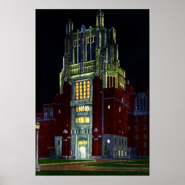 Iowa City Iowa Hospital Tower at Night Poster (Front)