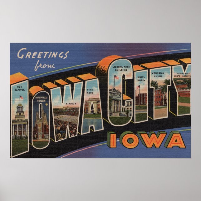 Iowa City, Iowa - Large Letter Scenes Poster (Front)