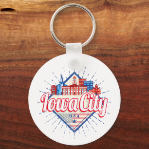 Iowa City United States Retro Skyline Vintage USA Key Ring