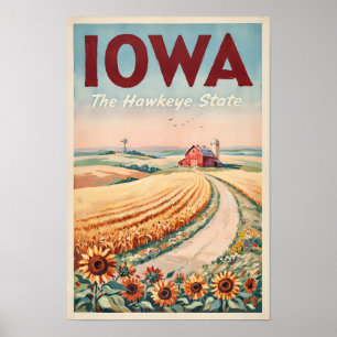 Iowa Countryside Illustration Travel Art Vintage Poster