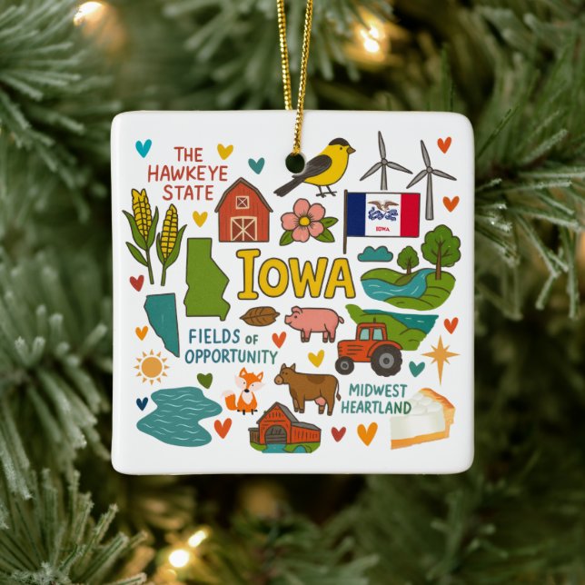 Iowa Custom Family Trip Christmas Ceramic Ornament (Tree)