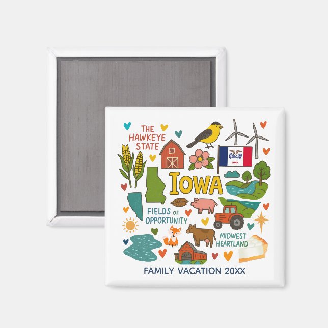 Iowa Family Trip Keepsake Personalized Magnet (Front/Back)