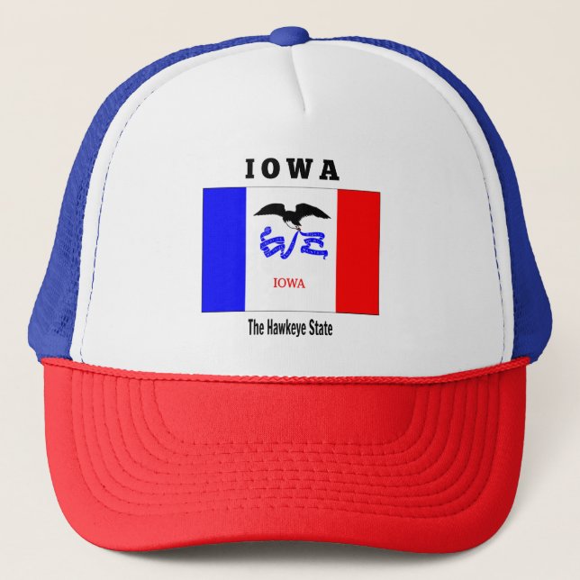 Iowa flag, The Hawkeye Statee Trucker Hat (Front)