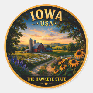Iowa Hawkeye State Countryside Pride 🌻 Classic Round Sticker