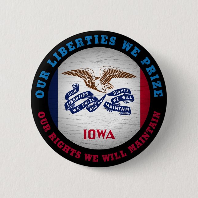 IOWA HAWKEYE STATE FLAG 6 CM ROUND BADGE (Front)