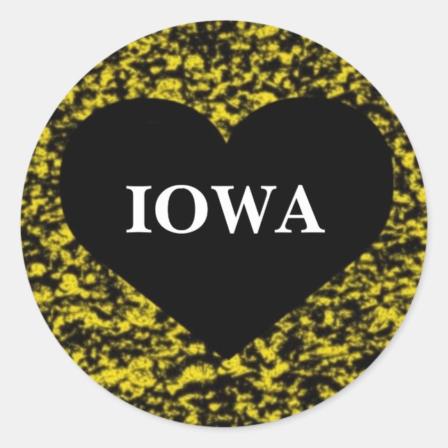 Iowa Heart Yellow Classic Round Sticker (Front)