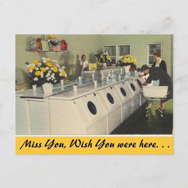 Iowa, Laundomat, Clinton Postcard (Front)