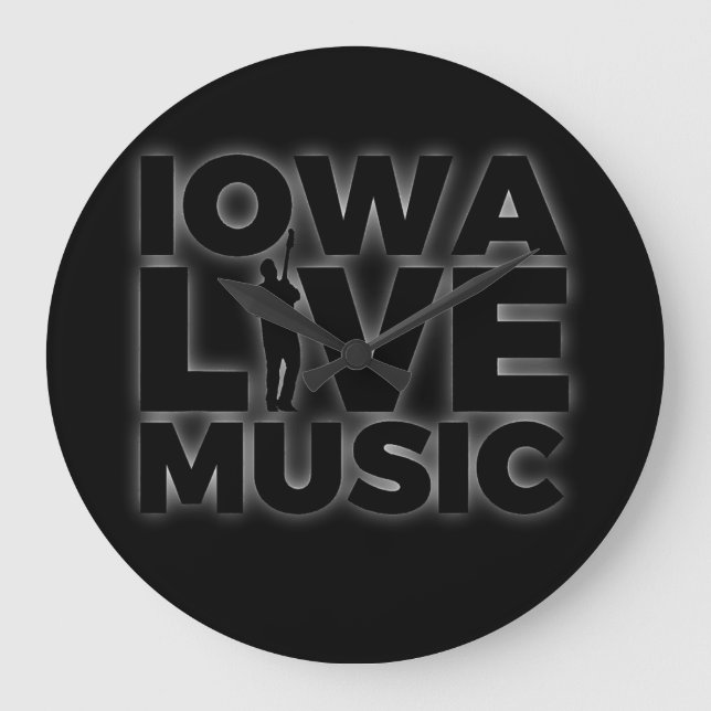Iowa Live Music Guitar Player Gift Large Clock (Front)