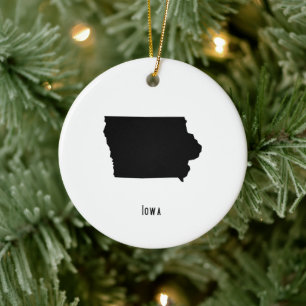 Iowa Map - Black and White Modern Iowa Map Ceramic Ornament
