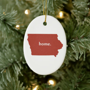 Iowa Map Shaped Home Iowan Red Hawkeye Ceramic Ornament