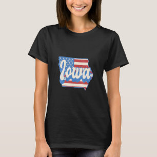 Iowa Map State American Flag 4th Of July Pride T-Shirt