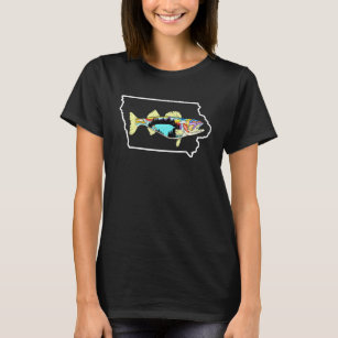 Iowa Map Walleye Fishing Freshwater Fisherman Wall T-Shirt