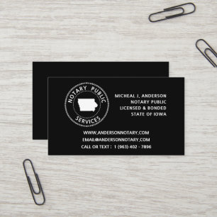 Iowa Notary Public Services Business Card