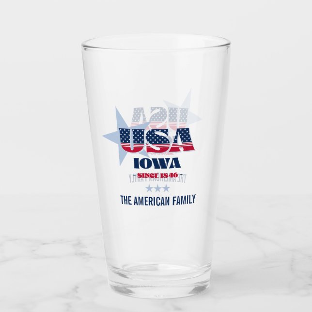 Iowa Patriotic Pride Personalised Glass (Front)