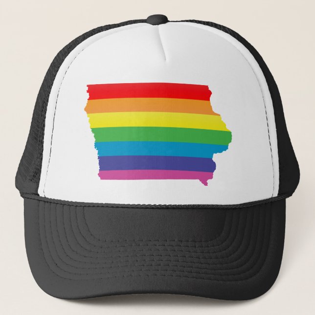 iowa pride. striped. trucker hat (Front)