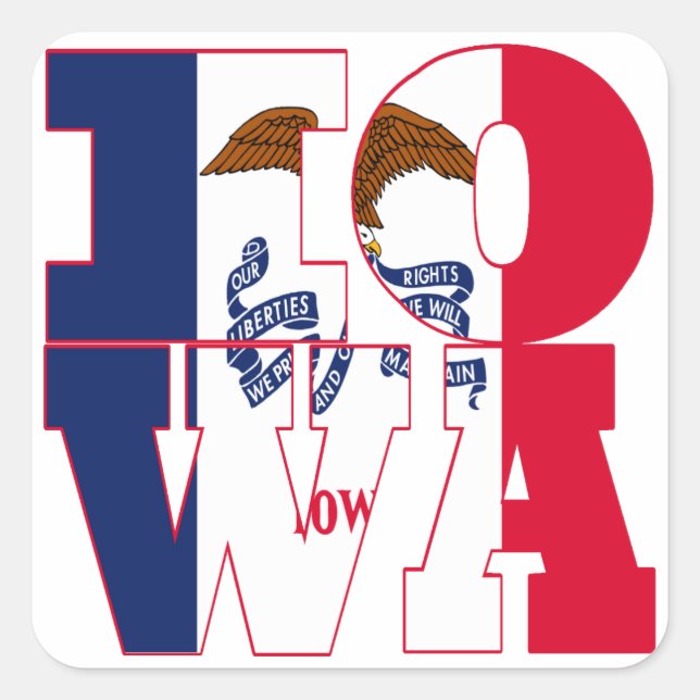 Iowa state flag text square sticker (Front)