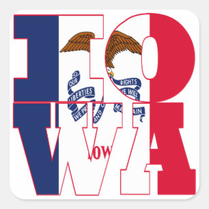 Iowa state flag text square sticker