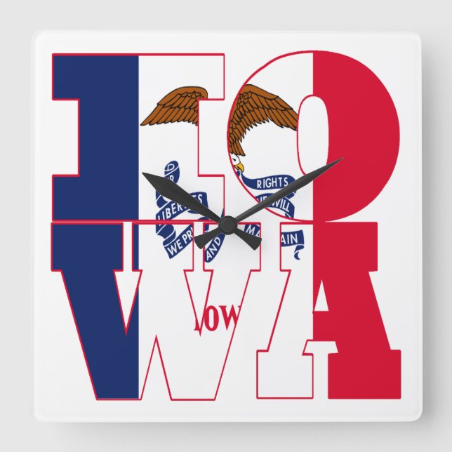 Iowa state flag text square wall clock (Front)