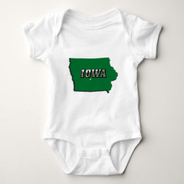 Iowa State Map Green Outline & Photo Text Baby Bodysuit (Front)