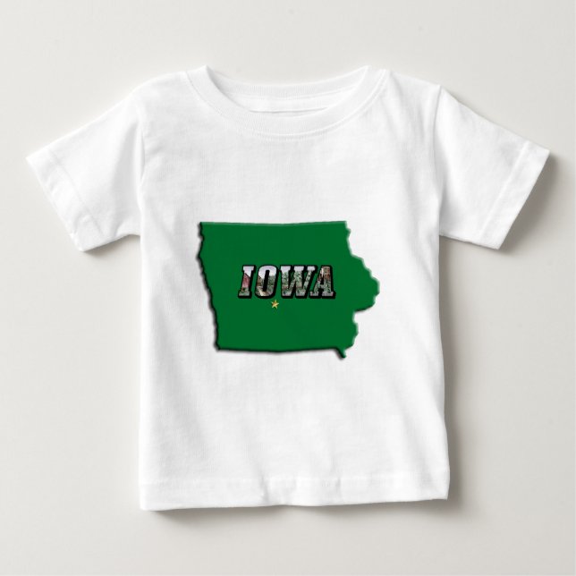Iowa State Map Green Outline & Photo Text Baby T-Shirt (Front)