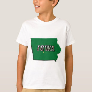 Iowa State Map Green Outline & Photo Text Kids' T-Shirt