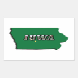 Iowa State Map Green Outline & Photo Text Rectangular Sticker
